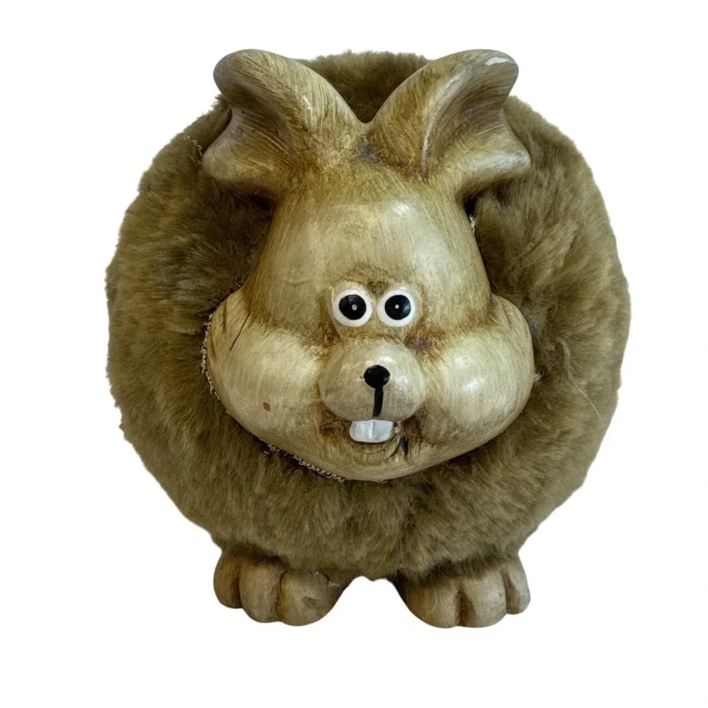 Vintage Ceramic Bunny Rabbit Planter Fuzzy Easter‎ Decor Cute Novelty